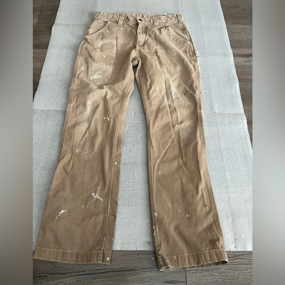 [W34L32]Carhartt Men's Tan Relaxed Fit Cargo Pants- Stained